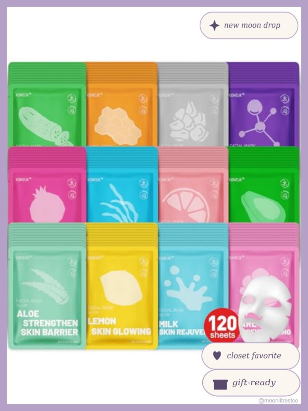 120 Pack Collagen Essence Sheet Face Masks Skincare Set 12 Types Hydrating Gift